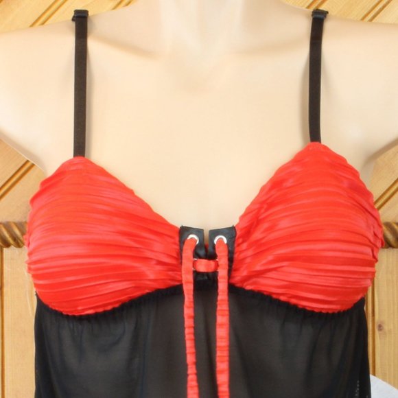 Shirley of Hollywood Black & Red Negligee Ruching Eyelets Adjustable Straps N118 - Picture 5 of 8
